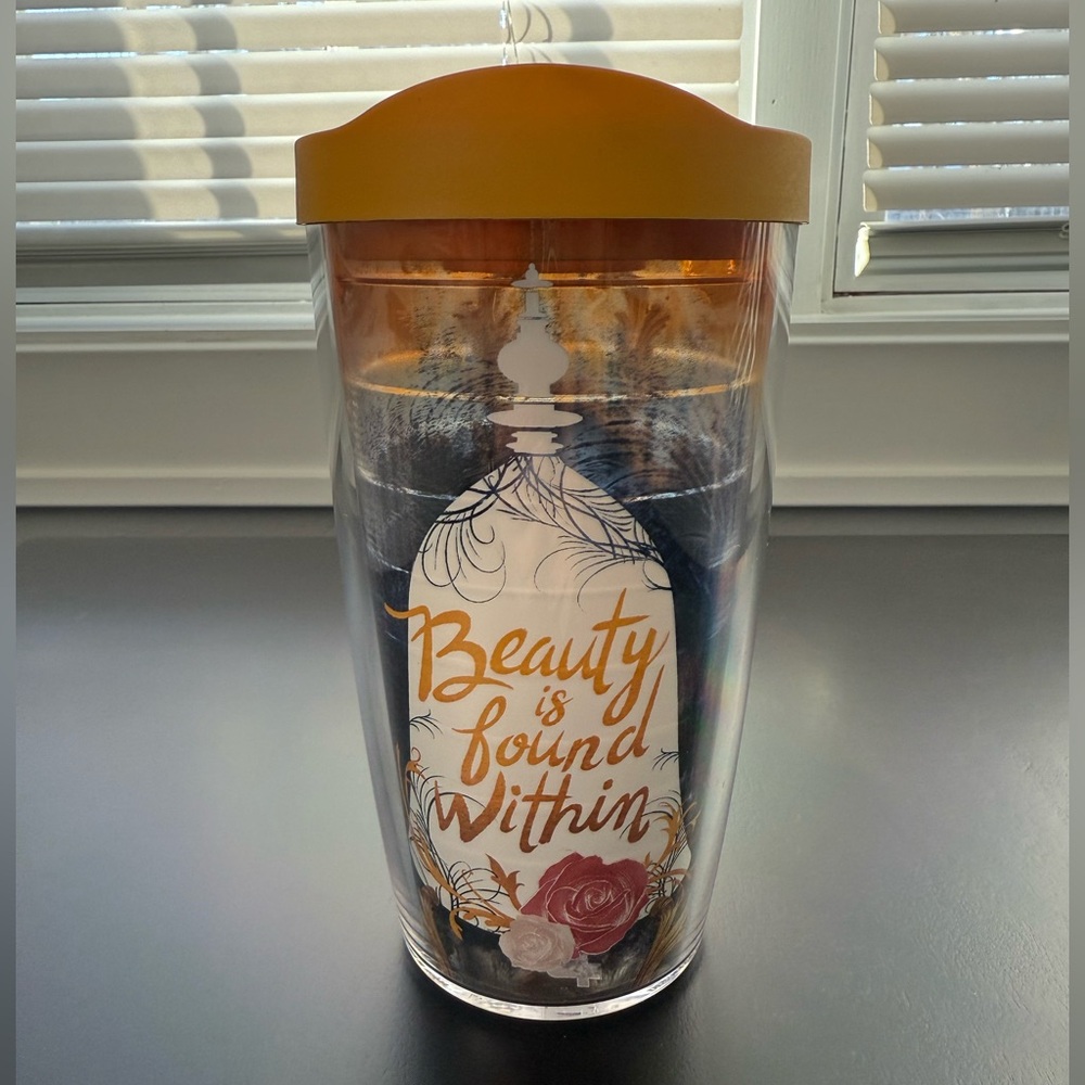 Tervis Beauty & the Beast 16oz Tumbler with yellow Lid and Inspirational Design